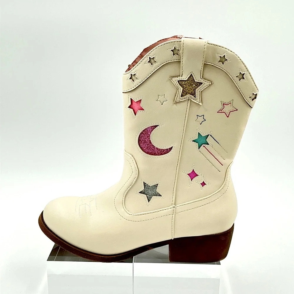 Jellypop Girls Size 1 Boots Cream Moon Star Glitter NEW Veronika Kids $50